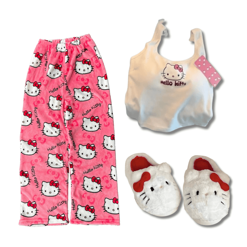 Conjunto Hello Kitty: Calça + Blusa + Pantufa - Minha loja